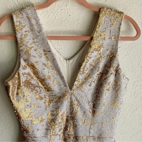 Dress the Population Cody Gold and White Sequin Bodycon Dress Sz Small - Picture 3 of 8